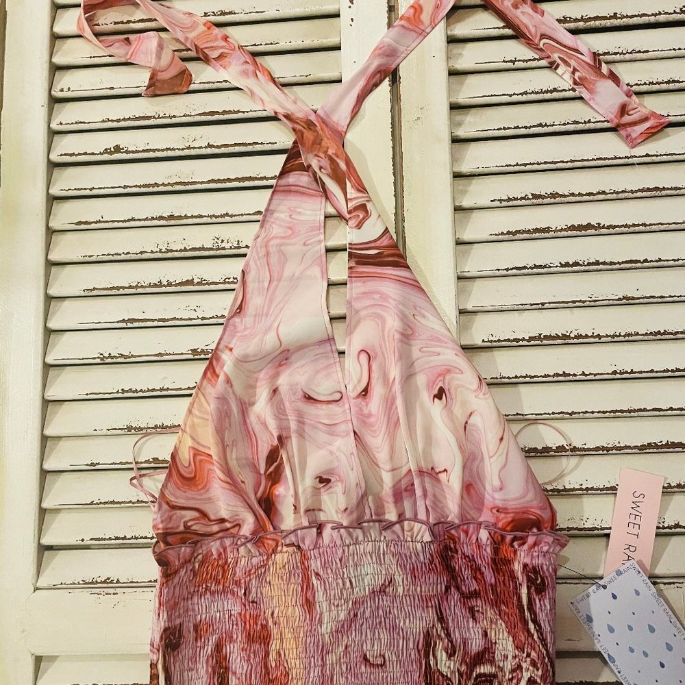 Pink Halter, Low neck Top Sweet‎ Rain